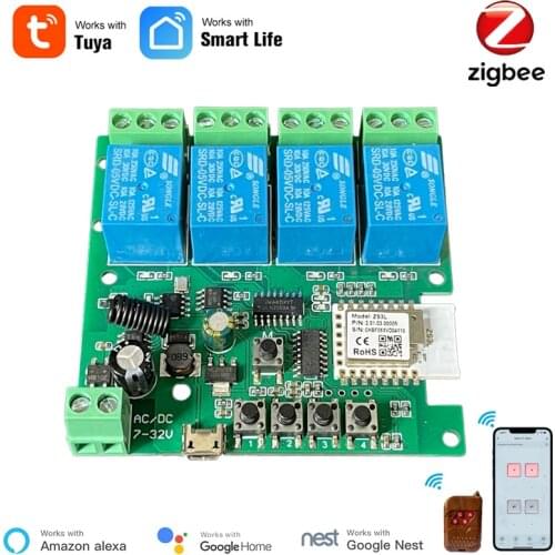 Smart Zigbee Switch 4 Channel Module With RF433 Zigbee Switch 5-32V DIY Work with Alexa Smartthing ewelink APP Remote Control