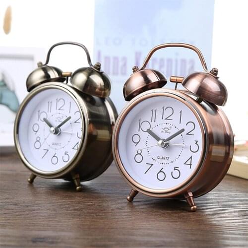 Modern 3 Inch Metal Alarm Clock Creative Antique Clock Mute Luminous Electronic Ornaments Round Mental Material Gifts