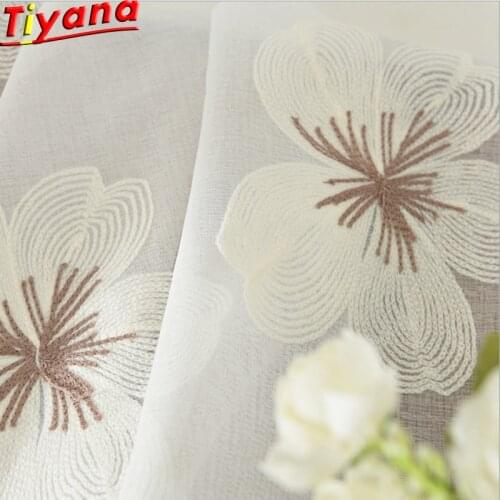 Embroidered Tulle Curtains For Living Room Bedroom Window Blind Blue White Flower White Embroidered Curtains for Balcony *15