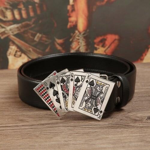 Western cowboy fashion mens leather personality straight flush poker belt