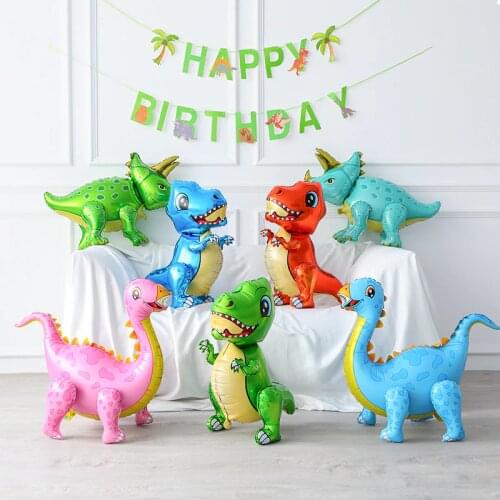 1pcs 4D dinosaur balloons foil standing green dinosaur Red dragon birthday deco party supplies boy kids toys helium globals