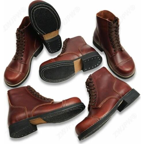 WWII US 1943 Airborne Paratrooper Brown Leather Service Shoes Low Boots WW2 MILITARY Reenactments 5605101
