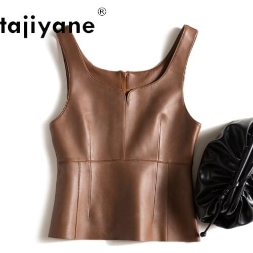 Tajiyane Tank Top Women Real Sheepskin Sleeveless Jackets for Womens Genuine Leather Vest Woman Clothing Chaleco Mujer TN2860