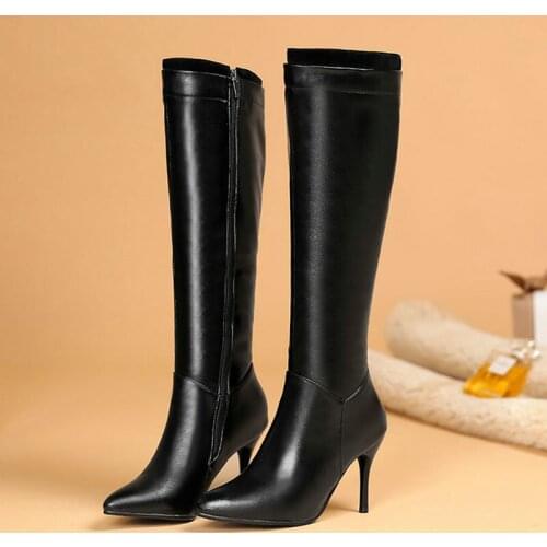 Women New Knee-High Boots Zipper Pointed Toe Sexy High Heels Women Shoes Autumn Winter Boots Warm Size 34-43 2021 Fashion Boots