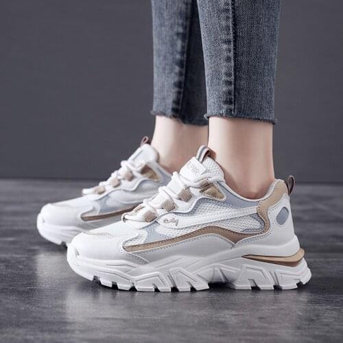 2021 Spring New Women Casual Sport Shoes Girl Street Fashion Mesh Leather Patchwork Comfortable Sneakers Cool Trainers 3 Colors