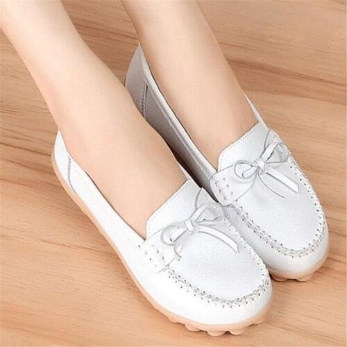 2021 Flats Woman Cow Leather Flats Women Slip On Womens Loafers Mocasines Large Size 35-42 Mujer Ballet Flats