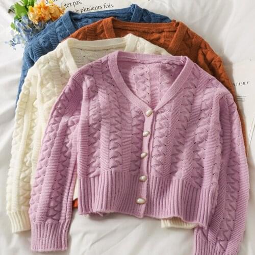 Vintage Twist Knitted Sweater Cardigan Women Autumn Winter Fashion Loose Korean Single Breasted V-neck Solid Causal Jumpers