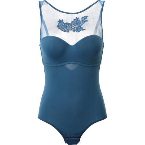 Women Lace Mesh Sheer Transparent Bodysuit Jumpsuits Bodycon Sexy Sexy Body Padded Push Up Bra Brief Panty Set Skinny