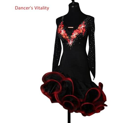 Sexy dress latin dance clothes for women latin dance Embroidery long sleeves dress girls latin dance dress Cha-cha dance dress