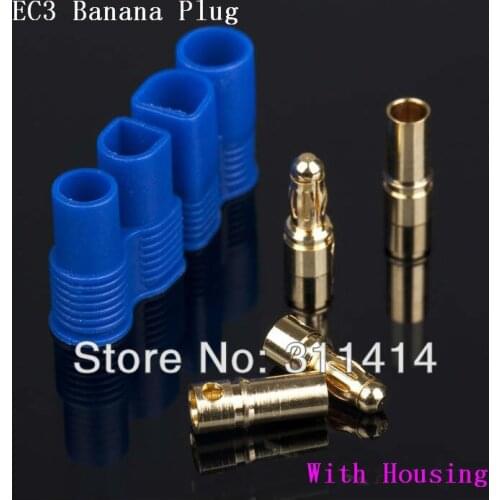 10 Pairs EC3 Golden Banana Plug Connector With Plastic Blue Protector For ESC Battery + Free Shipping Wholesale Retail