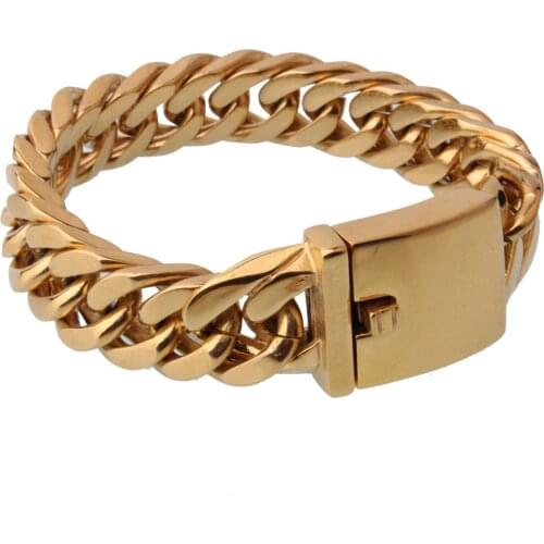17MM 316L Stainless Steel Curb Cuban Bracelet Huge Heavy Gold Color Chain Wholesale Jewelry Mens Boys Bracelet