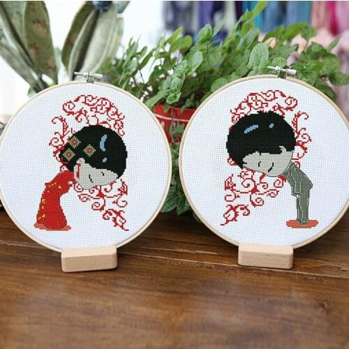 2pcs/set DIY Embroidery Kits with 30cm Bamboo Hoop for Beginner Handmade Needlework Cross Stitch Embroidery Painting Home Decor