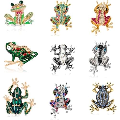 2018 Fashion Shell Jewelry Unique Enamel Pin Metal Crystal Rhinestone Frog Brooch Broche Vintage Large Animal Brooches For Women