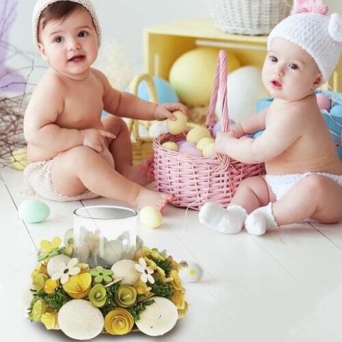 2021 Feature Fine Design Candle Holder Glass With Easter Wreath Base Pillar Candle Holder Easter Decoration For Home Party