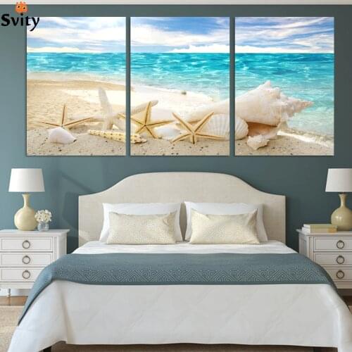3 Pieces Wall Art Deco Seaview Sea Shells Modern Modular Picture Print On Canvas Painting Oil Paintings Home Decoration NO FRAME