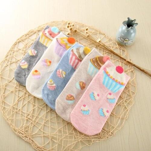 5 Pair/lot funny casual cartoon women socks color cake girl ankle socks thin cotton print socks