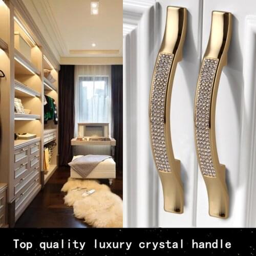 96mm fashion deluxe crystal villadom furniture handle silver gold kitchen cabinet cupboard door pull handle diamond handle knob