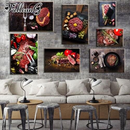 FULLCANG delicious steak diamond painting 5d diy full square round drill diamond embroidery sale living room decoration FC2606