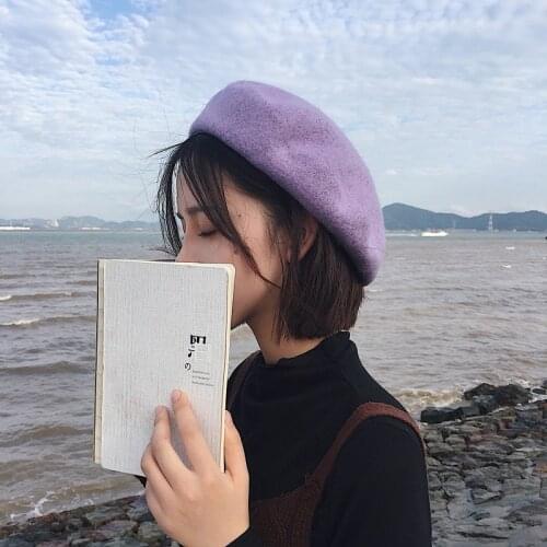 Women Girl Beret French Artist Warm Wool Winter Beanie Hat Cap Vintage Plain Beret Hats Solid Color Elegant Lady Winter Caps