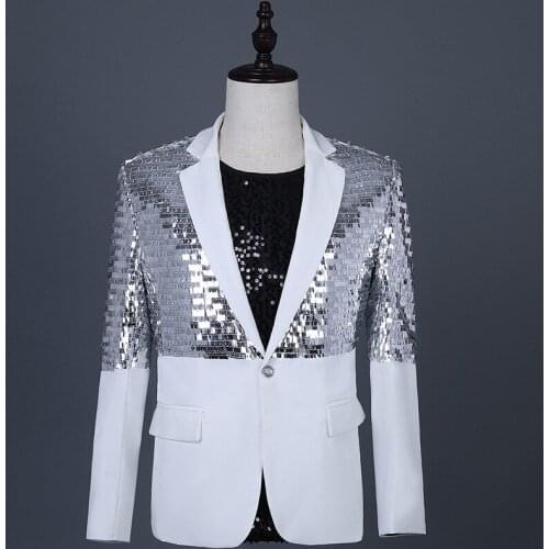 Punk style Men Sequins Blazer Patchwork Coat for Performance Simple Jacket Fashion Male Nightclub Stage Costume