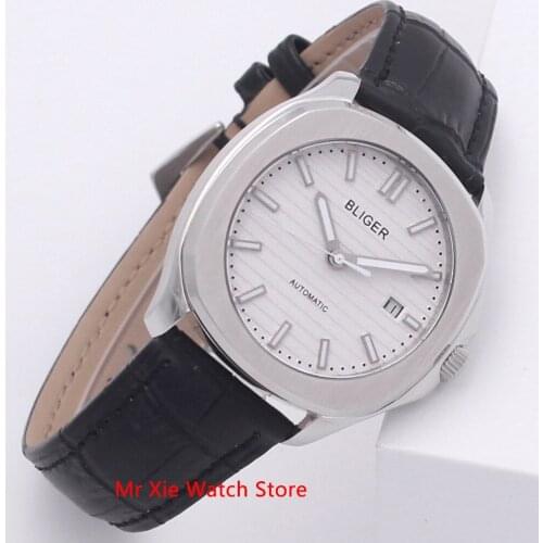 Bliger 40mm Automatic Mechanical Mens Watch Luxury Brand Square Watch Case Leather Strap Sapphire Glass Luminous Wristwatch Men