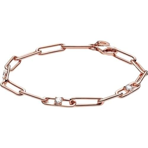 925 Sterling Silver Rose Link Chain Stones Bracelets Fit Charms Beads DIY Bracelet for women 589177C01