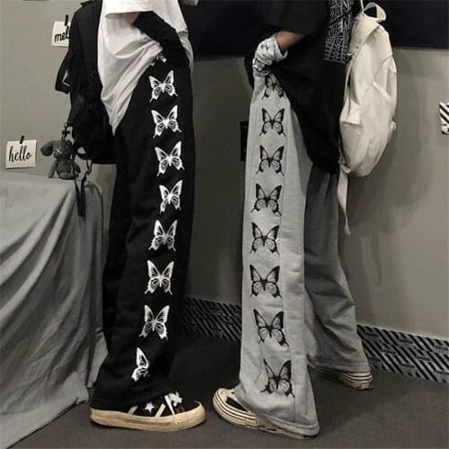 2021 Hip Hop Streetwear Harem Womens Wide Leg Pants Male Casual Butterfly Print Sweatpants Harajuku Jogging Mens Trousers