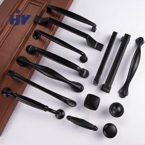Black Cabinet Handles American Style Aluminum Alloy Kitchen Door Handle Drawer Knobs Furniture Handle Pulls Wardrobe Hardware