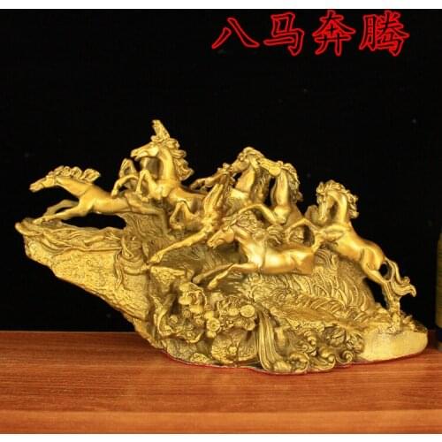 2021 Good luck HOME Shop hall decoration ART FENG SHUI Business Money Drawing Good luck Success Running horses brass Sculpture