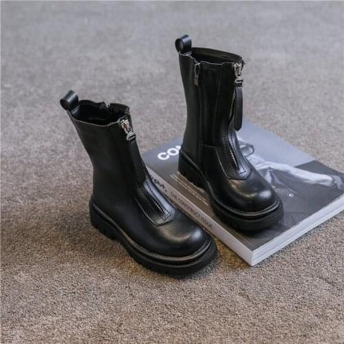 Children Fashion Mid-top Boots 2021 Princess New Front Zipper Design Long Boots Girls Autumn Leather Boots