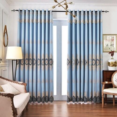 European Embroidered Curtains for Living Room 70%-90% Shade Rate Blackout Curtains for Living Room 2 Layers Curtain for Window