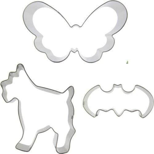 Butterfly, Dog, Bat shaped 3 piece biscuit cutting molds, baking tools, cake decorating soft candy tools