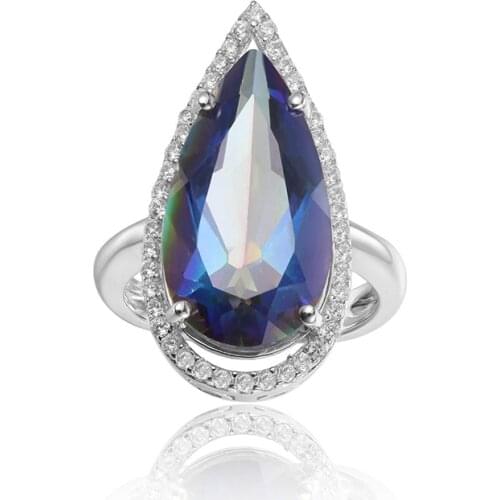 GEMS BALLET 925 Sterling Silver Water Drop Cocktail Ring 7.89ct Natural Mystic Quartz - Blueish Rings For Women Fine Jewelry