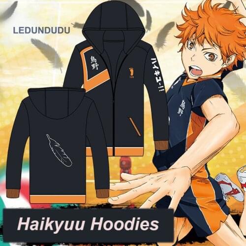 Hot Anime Haikyuu Hinata Shyouyou Hoodies Karasuno High School Volleyball Club Jackets Fleece Sweatshirts Coat Cosplay Costumes