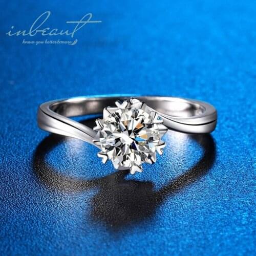 Inbeaut T Classic Snowflake Moissanite Ring Platinum Plated D Color Excellent Cut 0.5-2 ct Moissanite Rings Engagement Jewelry