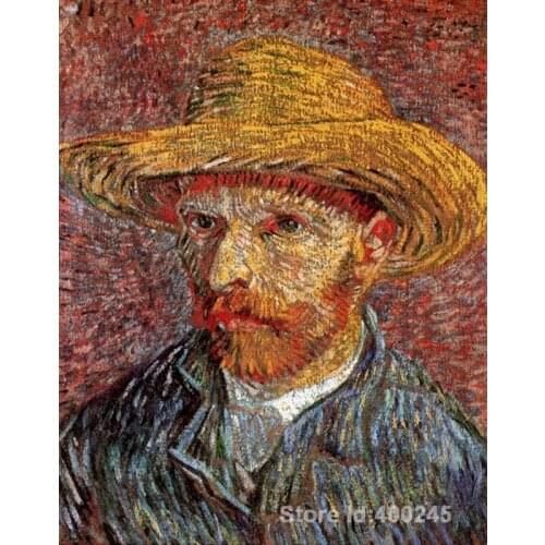 Artwork by Vincent Van Gogh Self Portrait with Straw Hat Oil painting canvas reproduction High quality Hand painted