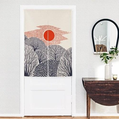 Red Sun Plant Horse Fresh Scenery Art Iinen Door Curtain Children Iearning Bedroom Home Decoration Tapestry Kitchen Curtain