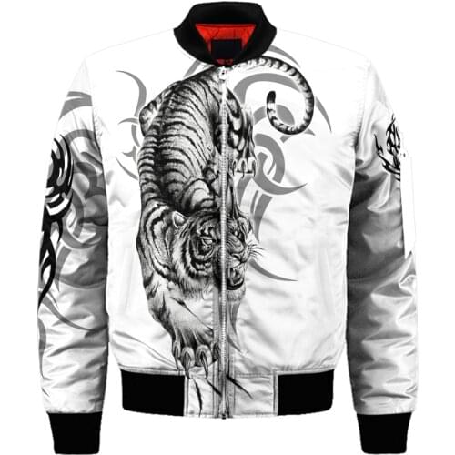 Tiger Lion Tattoo Dragon Men Unisex 3D Print Thick Flight Bomber Jackets Winter Casual Zipper Coat Women New Fashion Streetwear