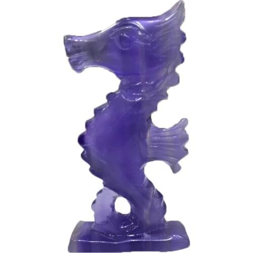 Natural Crystal Purple Fluorite Carving Sea Horse Statue Quartz Mineral Reiki Healing Decor Guardian Feng Shui Lucky Gifts