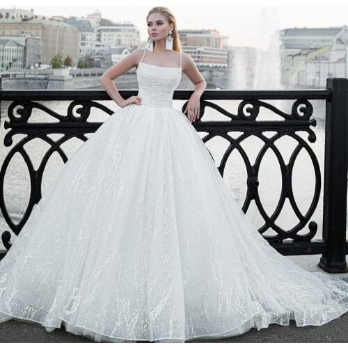 New Arrivals Shoulder Straps Strapless Neck Zipper Up Back Shiny Princess Ball Gown Wedding Dress Plus Size Vestidos De Novia