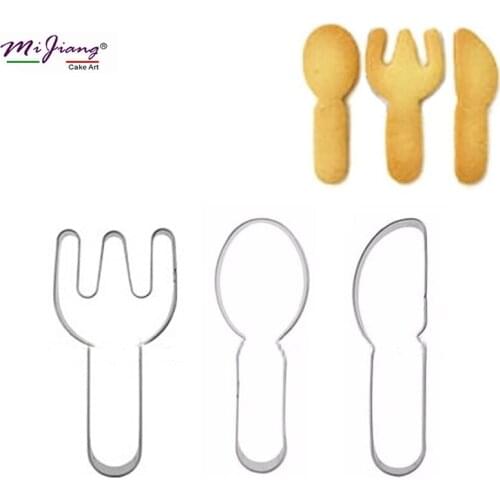 Stainless Steel Knife Fork Spoon Tableware Cookie Cutter Slicer Stamp Fondant Pastry Biscuit Mould Cake Decoration Tools S7031