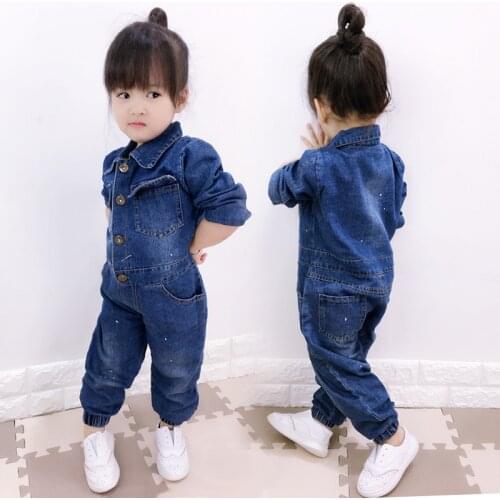 Autumn Children Clothing Unisex Rompers Baby Girls Denim Bodysuit Long Kids Jeans Jumpsuit Single Breasted Toddler Playsuit 2-7T