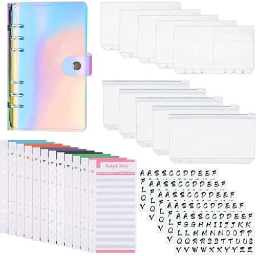 A6 PVC Binder Cover 6 Ring Waterproof Budget Planner Organizer with Binder Pockets,Envelopes Binders, Budget Sheets