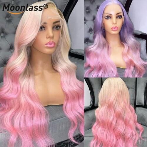 Purple Pink Lace Front Human Hair Wigs Brazilian Hair Body Wave Lace Front Wig Plucked Transparent 180 Density Lace Front Wigs