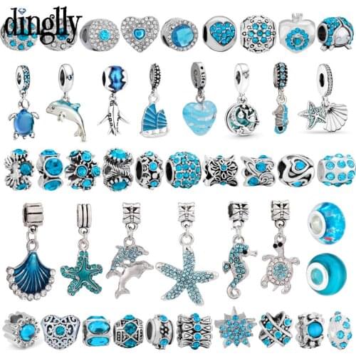 10pcs/lot Blue Marine Style Beaded Starfish Turtle Dolphin Dangle Charm Pendant Fit Charms Bracelets DIY Jewelry Making Pendant