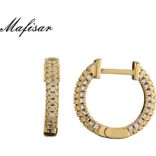 Mafisar Gold Plated Cubic Zirconia Cuff Earrings Huggie Stud AAA+ CZ Pave Setting Women Wedding Earring Engagement Gift