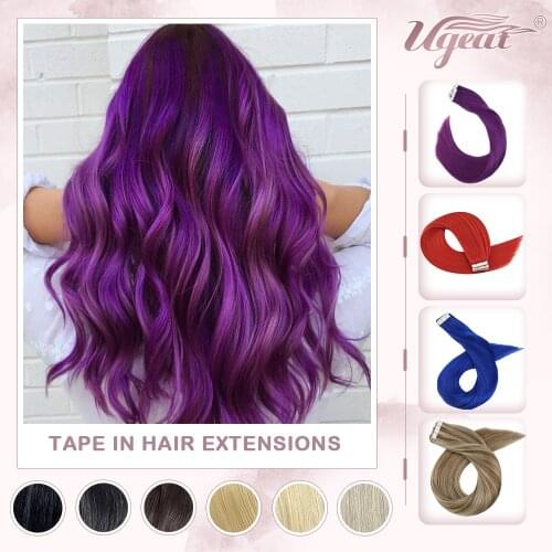[Sale] Ugeat Tape in Hair Extensions Real Human Hair 12-24" Colorful Tape in Hair for Cosplay Seamless Hair 10Pcs/20Pcs/40Pcs