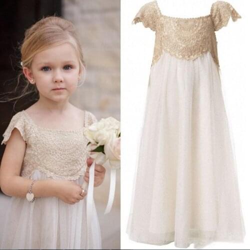 Romantic White Flower Girl Dresses Lace Applique Short Sleeve For Weddings Girl Tulle Communion Pageant Party Dresses