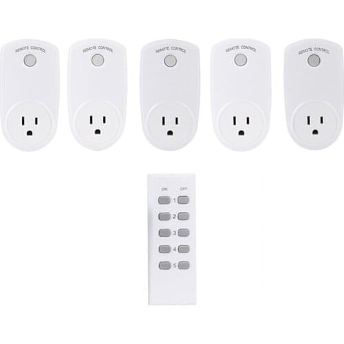 Remote Control Outlet Wireless Socket 433Mhz Programmable Plug Light Remotes US Standard (5 Socket+1 Remote)