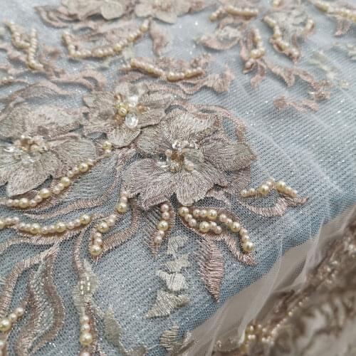 Multicolor 2020 New Style Wholesale Price Luxury Heavy Pearls Crystals Handmade African Embroidery Lace Fabric For Evening Dress
